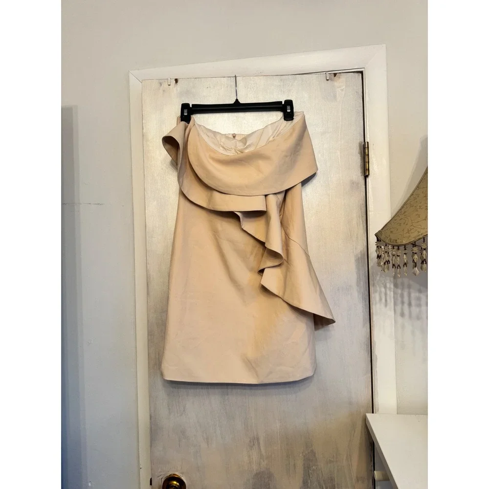 FEW MODA NEW YORK‎ Strapless Ruffle Overlay Dress Beige M - Picture 3 of 11